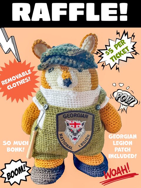🏏🐕‼️ RAFFLE!! ‼️🐕🏏 ends 11pm Kyiv time 3.5.24 🥳 $5 per 🎟️, buy 2 get 1 free! 🧶 Handmade crocheted bonkmaster courtesy of @Kathologist, NAFO yarn artist extraordinaire of NoCal Outpost No.1 🫡 Post 📸 of donation to Georgian Legion in the comments to get your tickets 👇