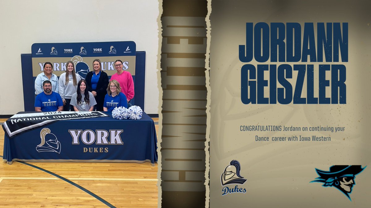 Congrats to Jordann Geiszler on signing a letter of intent to compete in Dance at Iowa Western. Best of luck at the next level, Jordann. #yorkdukes