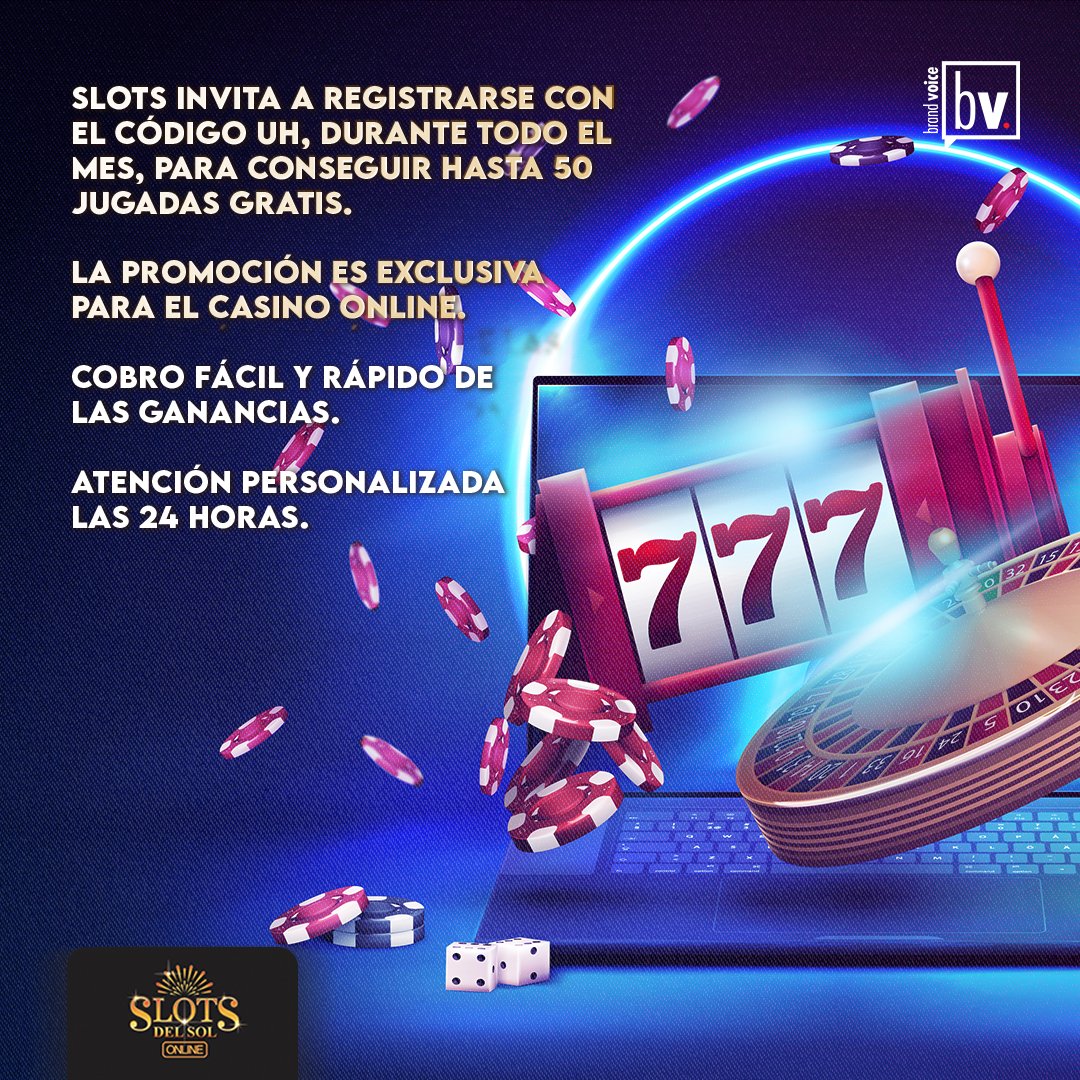 #BrandVoiceÚH l El casino @Slotsdelsol_ regala jugadas gratuitas por todo abril. Ofrece una promoción exclusiva en su casino online. Los que accedan por primera vez deben registrarse con el código 'UH' ingresando a: slotsdelsolonline.com/registro?affil… Habilitado para mayores de 18 años.