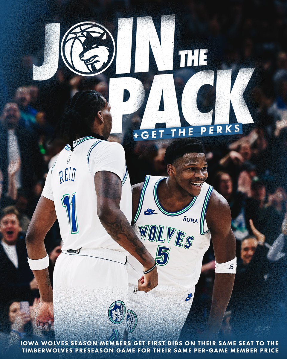 ICYMI: There's never been a better time to join the Pack 🐺 Iowa Wolves season members get first dibs to their seats for the Timberwolves preseason game — for the same cost as any other home game! Memberships start at just $18/game, learn more: on.nba.com/3IZDjbi