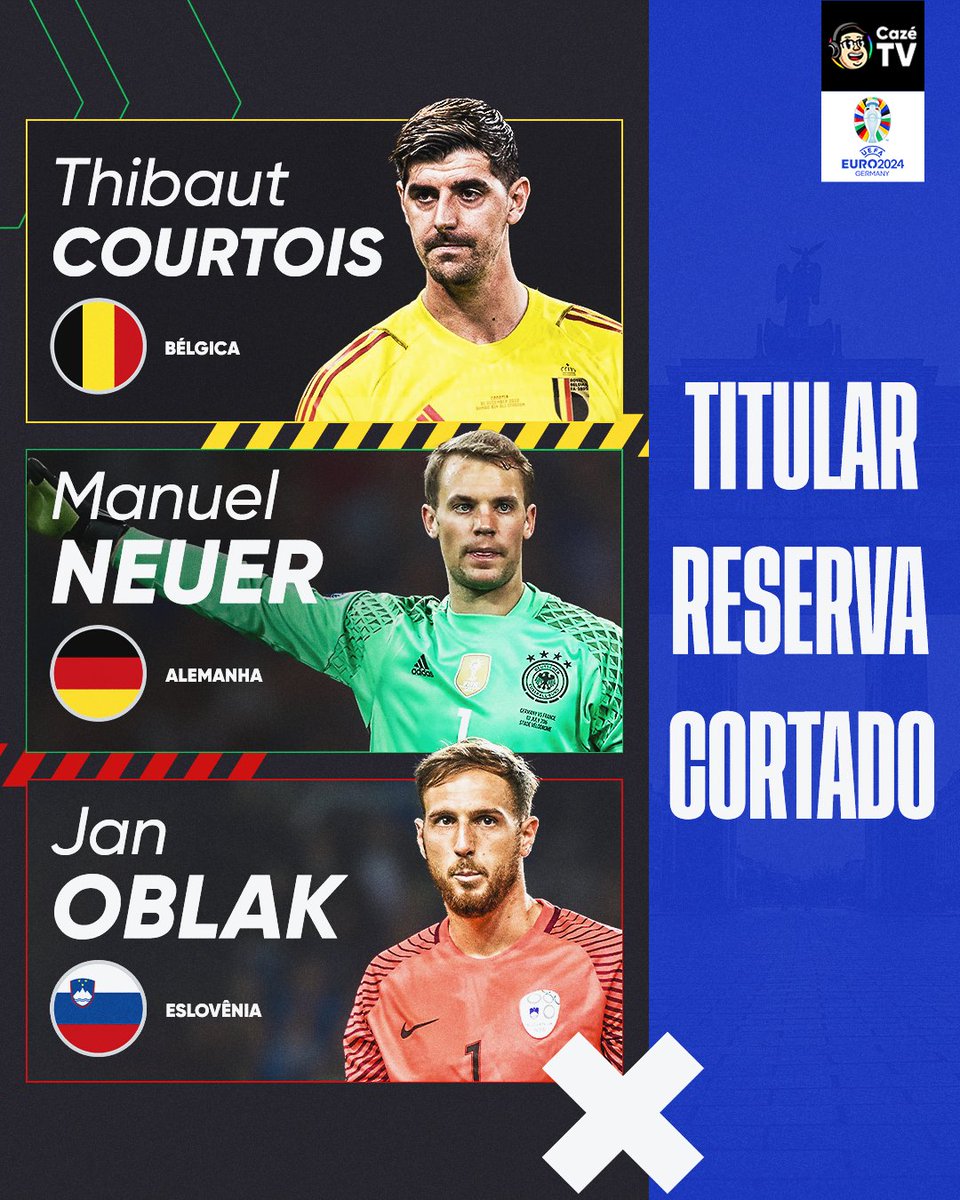 A Euro tá chegando, então é a hora da gente começar a escalar nossa seleção! 🔥⚽ Começando pelo nosso paredão: Neuer, Courtois e Oblak. 🧤 Um é titular, outro vai pro banco e o último tá cortado! Agora é com vocês, VALENDO!!! 👀 #EuroNaCazéTV