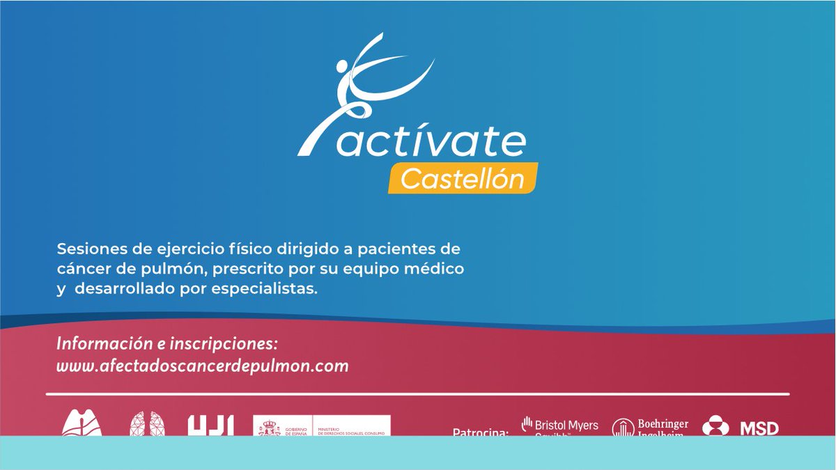 🔵 ¿Conoces el programa #Actívate de #Castellón? ✅ Dirigido específicamente a pacientes con #cáncerdepulmón en cualquier etapa de su enfermedad ✅ Dos sesiones semanales de 90 minutos ✅ Guiadas por un educador físico deportivo 👉 bit.ly/AEACaP-Actívat… #EjercicioFisico