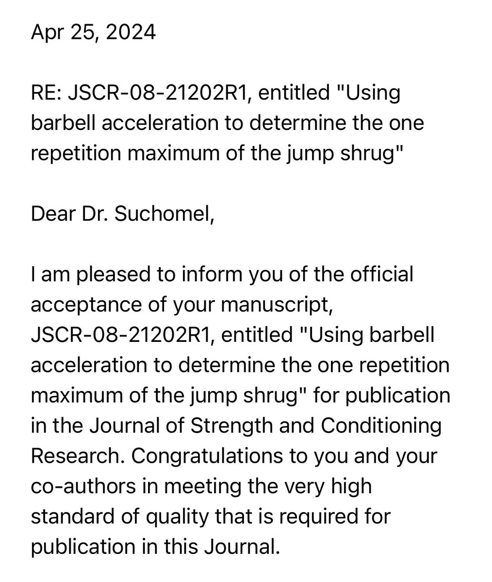 Congratulations to our @CarrolluSppc alumnus Baylee Techmanski for getting her first lead author paper accepted! Shout out to our fellow co-authors @KissickCameron and @IrineuLoturco as well! @carrollu @NSCA