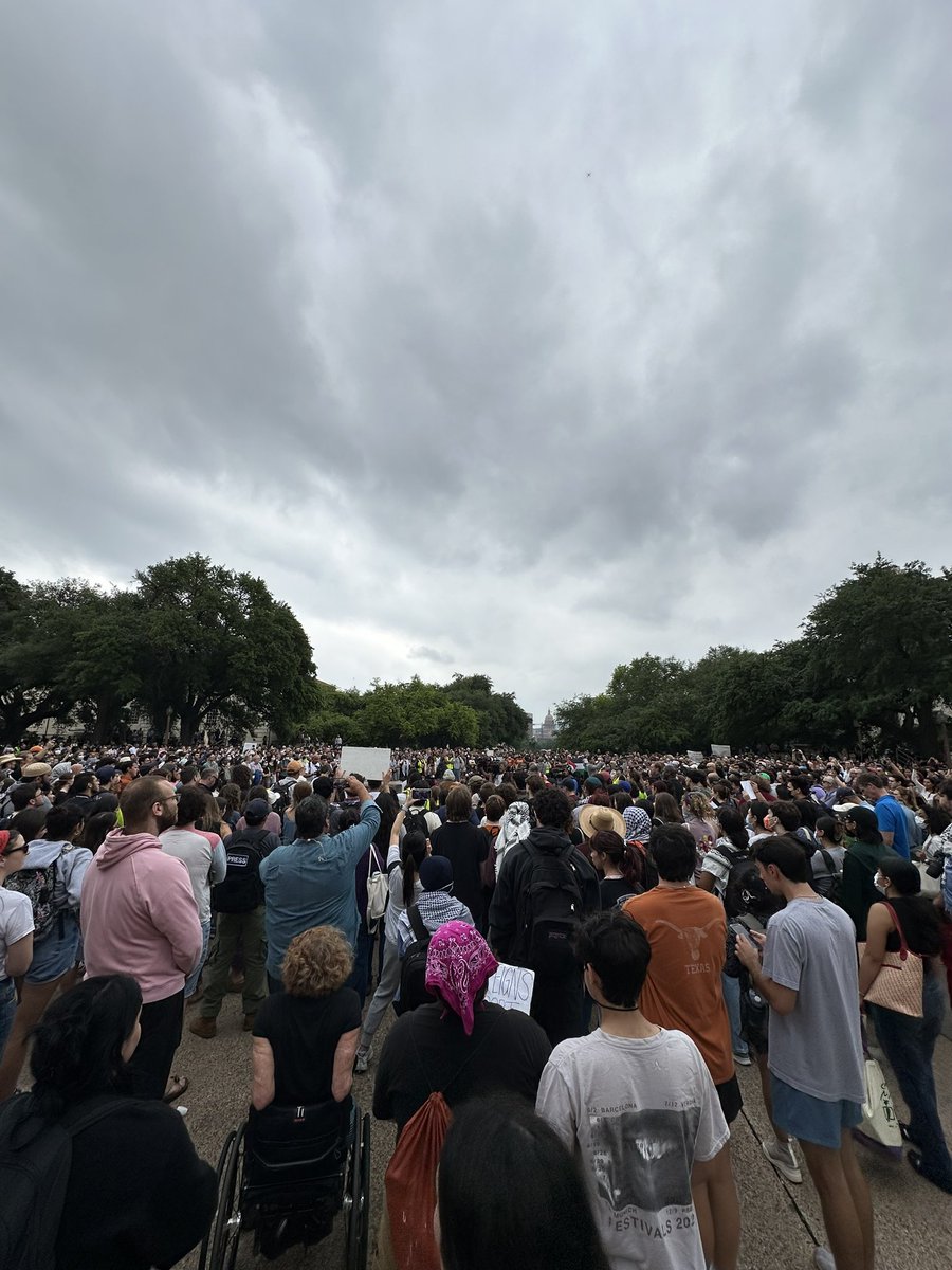 There is a massive crowd here at UT Austin today after over 50 students were arrested for peacefully protesting yesterday. I’m here in solidarity with everyone who was subject to those terrible events.