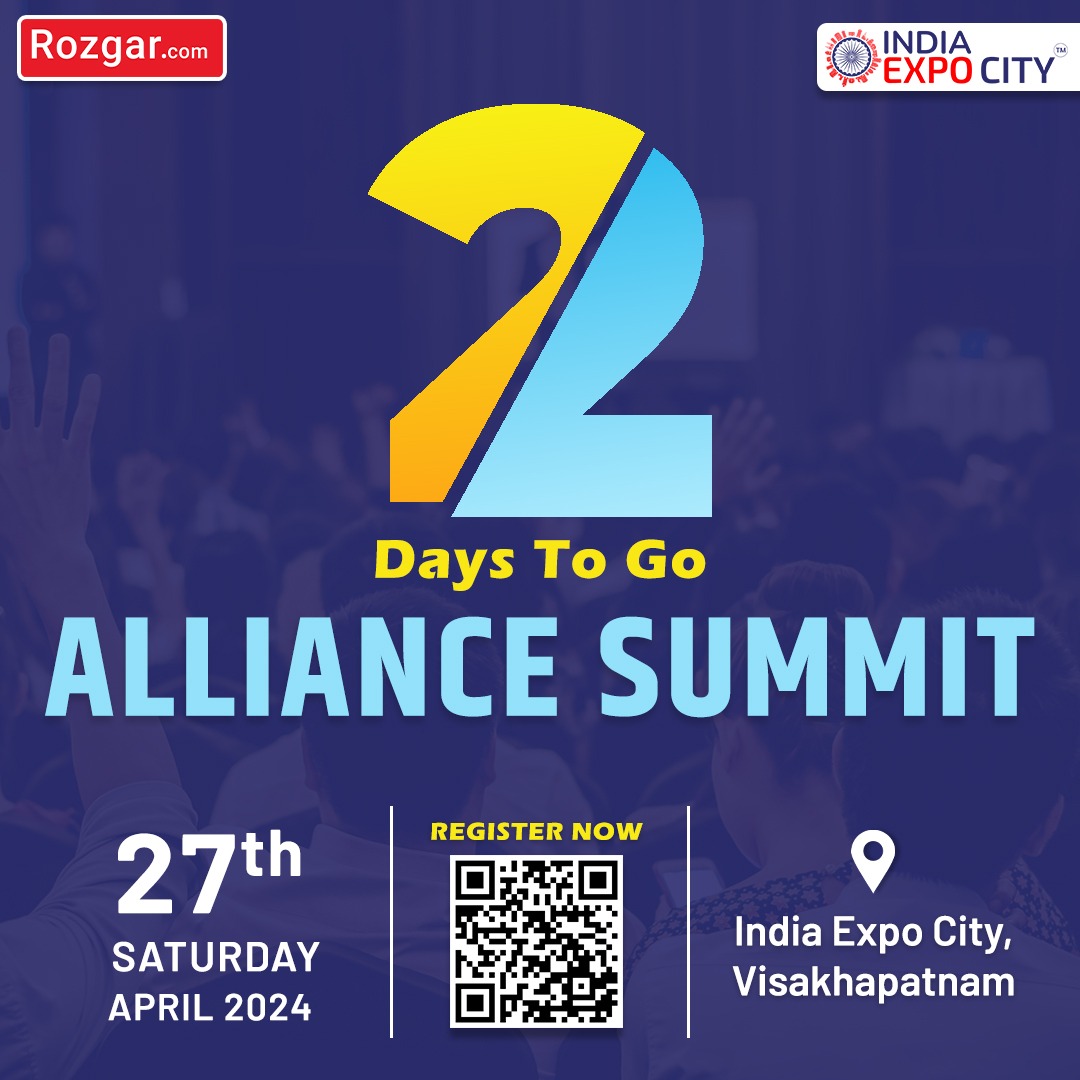 🎉 Only 48 hours left until the #AllianceSummit kicks off in #Visakhapatnam! 

Don't miss out on this incredible opportunity.

Register now! - rozgar.com/alliance-summit

#rozgar #countdownbegins #2daystogo #networking #industryleaders #vizag #indiaexpocity #event #HR #Admin