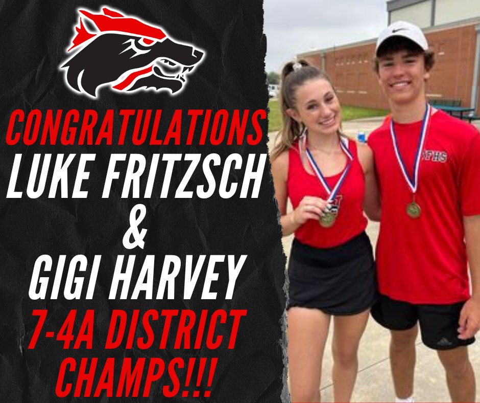 🎾🏆DISTRICT CHAMPS!!!!🏆🎾 Congratulations to WFHS tennis players, Luke Fritzsch and Gigi Harvey, who won the mixed doubles 7-4A District championship. Next up, the 4A Region 1 Tennis Tournament in Lubbock. Way to go, Luke & Gigi! 🔥🌟 #teamWFISD #tellyourWFISDstory #GoYotes