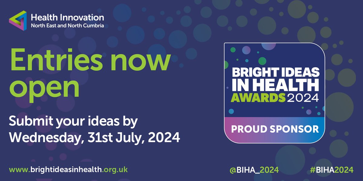 📣 Calling all health innovators 📣 The wait is over…the Bright Ideas in Health Awards are back and we’re thrilled to be a sponsor! Innovators have 10 chances to win this year. Check out the @BIHA_2024 categories and enter 👇 bit.ly/2JFq1UC @HI_NENC #BIHA2024