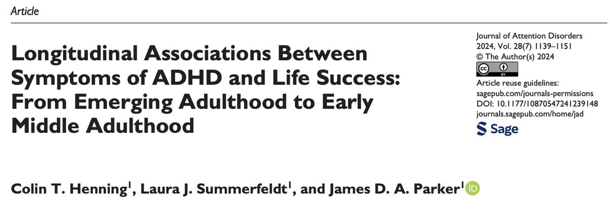 A study followed people with #ADHD for 15 years looking at ADHD symptoms and success in life. Here’s what you need to know 🧵1/9