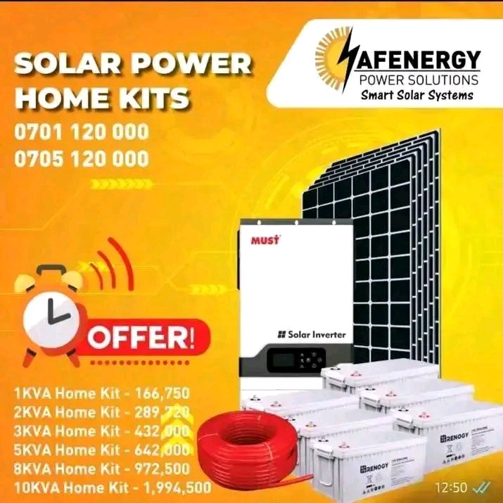 Affordable Solar power home kits  available.. contact us today and place your order.
0701 120000 / 0705 120000.
#afenergysolar