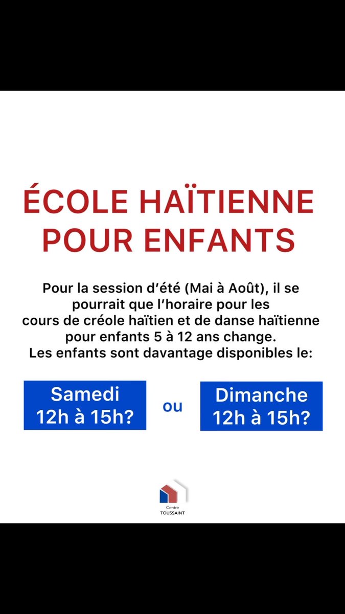 Dites-nous en commentaires! Samedi ou dimanche? 

Merci!

.
.
.
.
.
.
.
.
.
.
.
. . . . . . . . #Haiti #haitipapperi #meethaiti #portauprince #haitisefyetenou #haitiancreoleclasses #lakayselakay #haitiangirls #haitianbeauty #haitianbaby #haitiandaily #haitianhistory