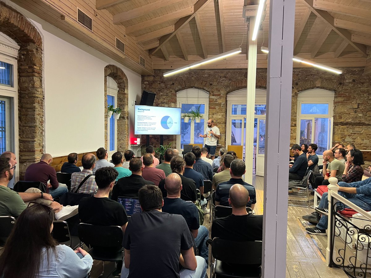 greecejs's tweet photo. @mikezaby on our stage with his talk "Building a Data-Driven Audio Engine with WebAudio"  

Sponsored by:@ConsoleConnect

#GreeceJS #Javascript #js #audio #webaudio #data #driven #frontend #development #tech #community https://t.co/AYNHT2mO6D