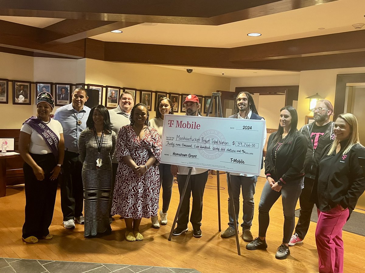 Thank you @TMobile for choosing the Mashantucket Pequot Tribal Nation as one of your #HometownGrant winners! These funds will help build a business tech center for MPTN tribal entrepreneurs. @ChappyCLT @RonSmitty15 @4everJod