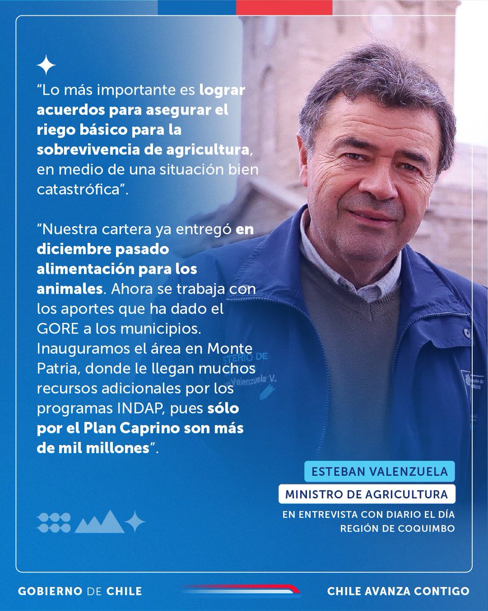 🗞️💬 En su visita a la #RegióndeCoquimbo, el ministro @tvalenzuelavt conversó con Diario @eldia_cl sobre las acciones del @MinagriCL y sus servicios para apoyar a las y los agricultores afectados por la sequía, destacando avances como la creación de una agencia de área de