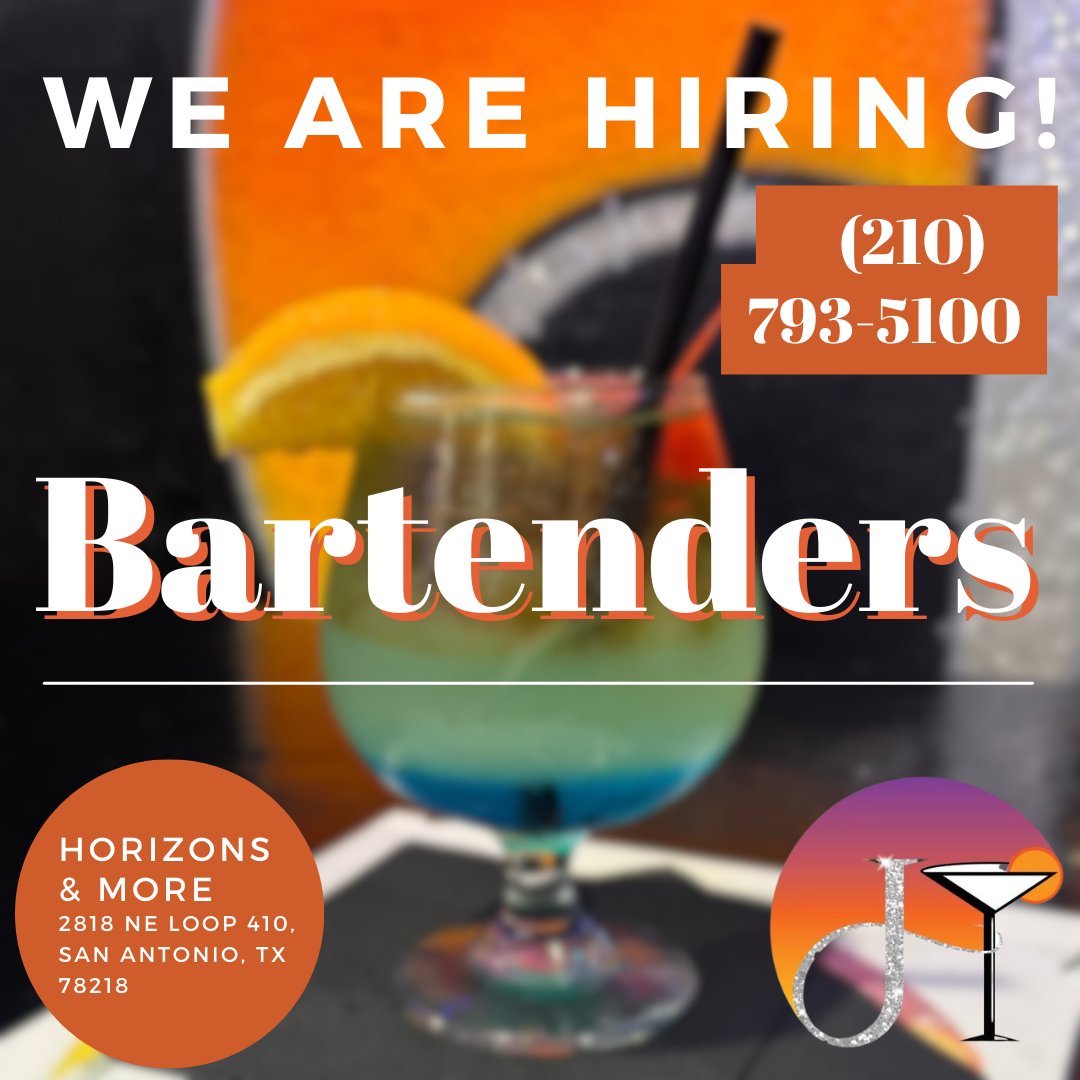 🚀 Now hiring bartenders. 🚀

Must be able to work in a fast-paced environment! 📲 Call (210) 793-5100 after 3 pm.
We are located at 2818 NE Loop 410, San Antonio, TX 78218

#sanantoniobars #bartender #bartenders #hiringnow #hirebartendernow