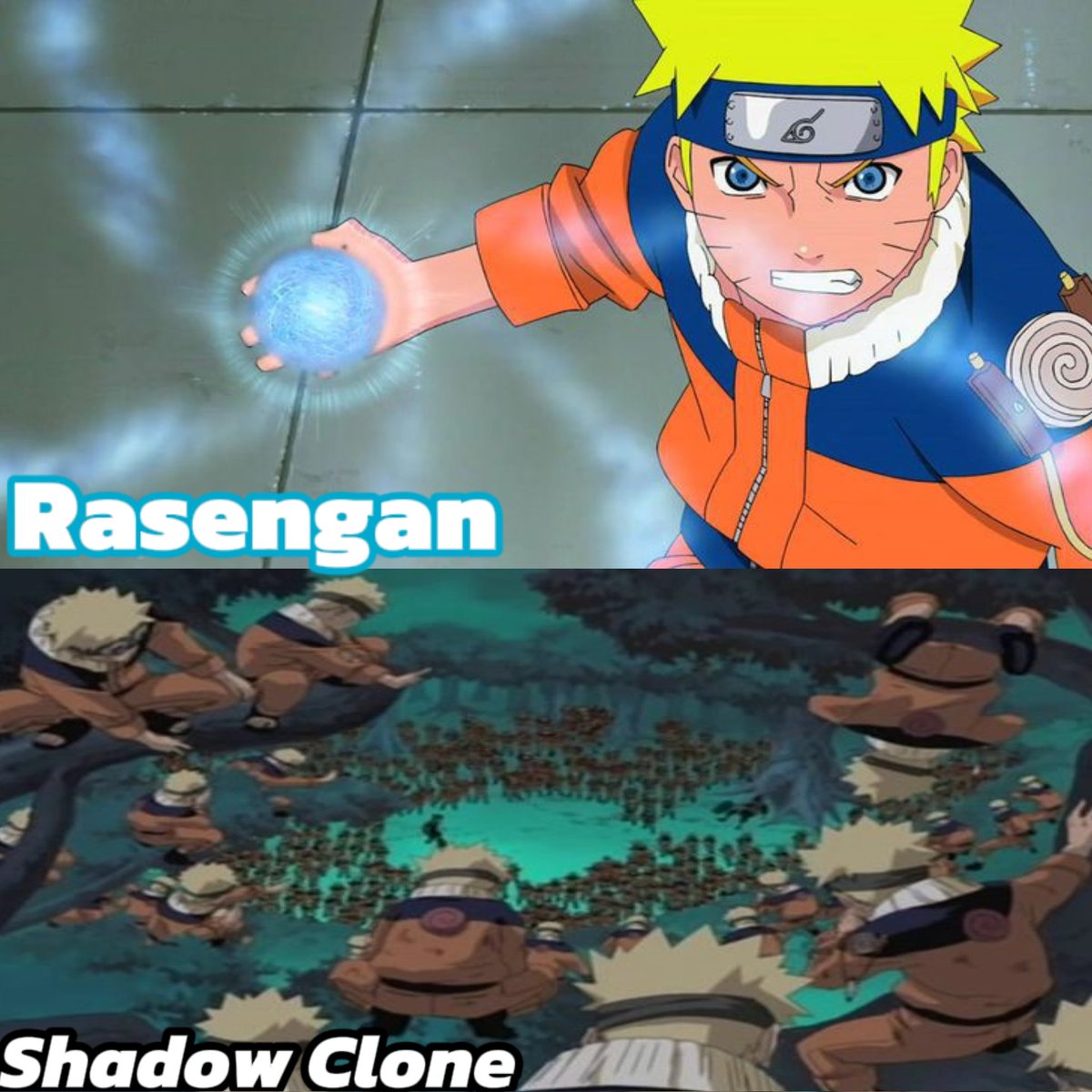 WhoWouldWin13's tweet photo. You are #NARUTO on a mission with #team7 
You're about to finish the mission but need a jutsu to clutch..Which one are you picking ⁉️
#shadowclonejutsu 🆚 #Rasengan
Would you win🤔⁉️
#NarutoShippuden #boruto #sasuke #anime #fyp #itachi #madara #whowouldwin https://t.co/3tRf7ZCz4r