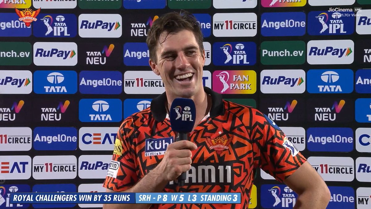 Win or Loss, the confidence remains the same. 
Lucky to have you on our side, We will always be there @patcummins30 #SRHvRCB