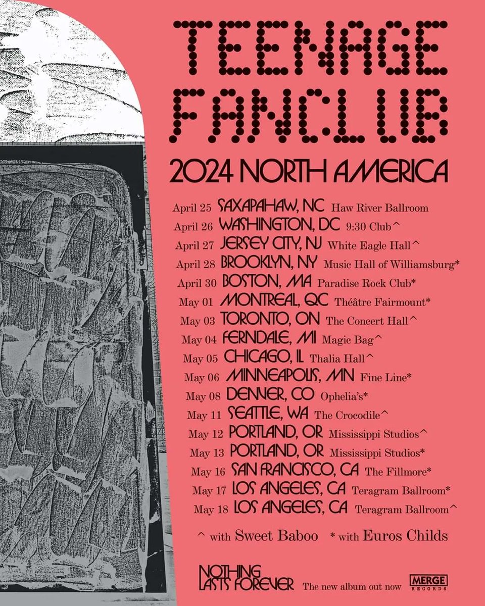 Local folks! Don't miss @TeenageFanclub *tonight* at @HRBallroom kicking off their tour! And everyone else- don't sleep on tickets, on sale now! 🎟 Tix/info at teenagefanclub.com 🎫 Teenage Fanclub at The Haw River Ballroom is presented by @CatsCradleNC 🐱