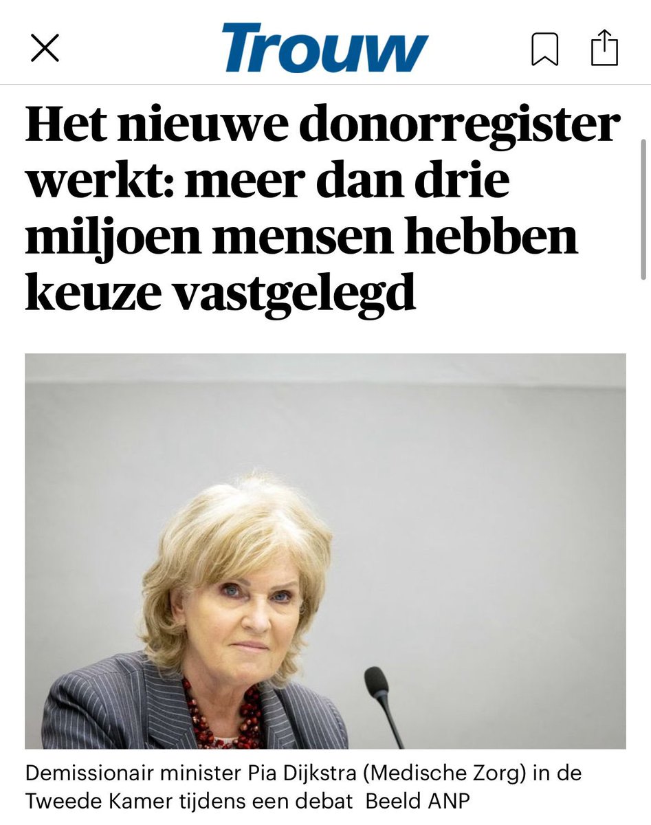 RobJetten's tweet image. Met moed, bedachtzaamheid en doorzettingsvermogen lukte het Pia Dijkstra in 2016 om als Kamerlid van D66 de donorwet te wijzigen.

Met een geweldig resultaat: het aantal mensen dat actief een keuze heeft gemaakt is fors gestegen.

trouw.nl/a-bc25b390