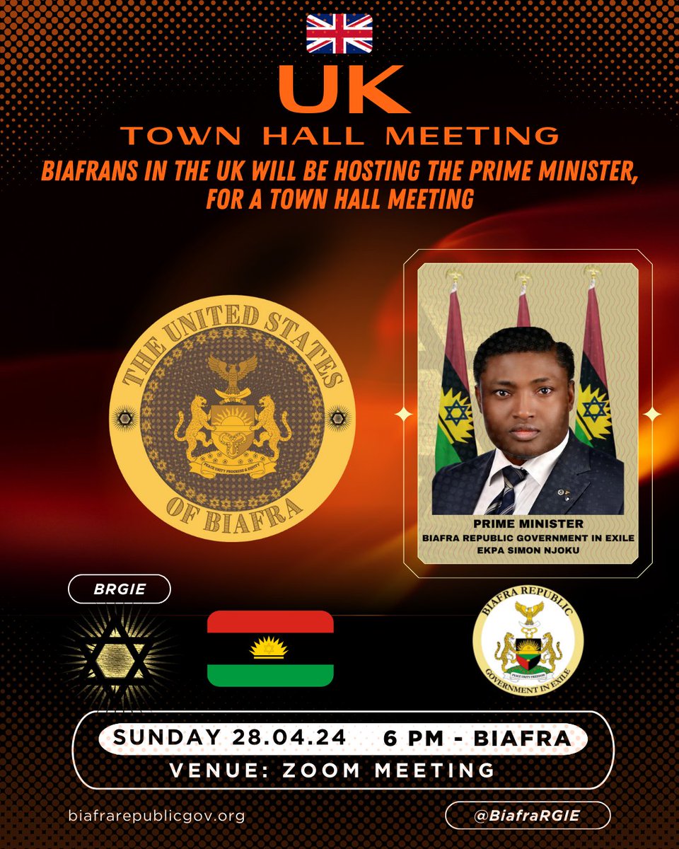 The UK is inviting you to a scheduled Zoom meeting. Topic: UK Welcomes Biafra PM His Excellency Simon Ekpa Date: Sunday, Apr 28, 2024 Time: 6:00 PM Biafra Time Join Zoom Meeting us02web.zoom.us/j/81769061930?… Meeting ID: 817 6906 1930 Passcode: 082751 --- One tap mobile