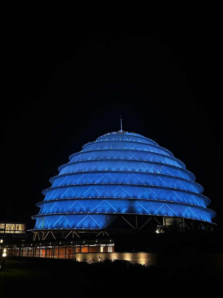 The Kigali Convention Centre is lit in blue to mark #WorldMalariaDay #AfricaEndingMalaria