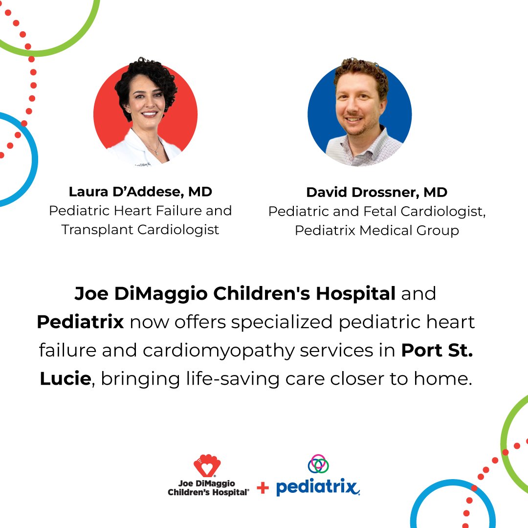In partnership with Joe DiMaggio Children's Hospital, @pediatrix now offers specialized pediatric heart failure and cardiomyopathy services in Port St. Lucie, bringing life-saving care closer to home.