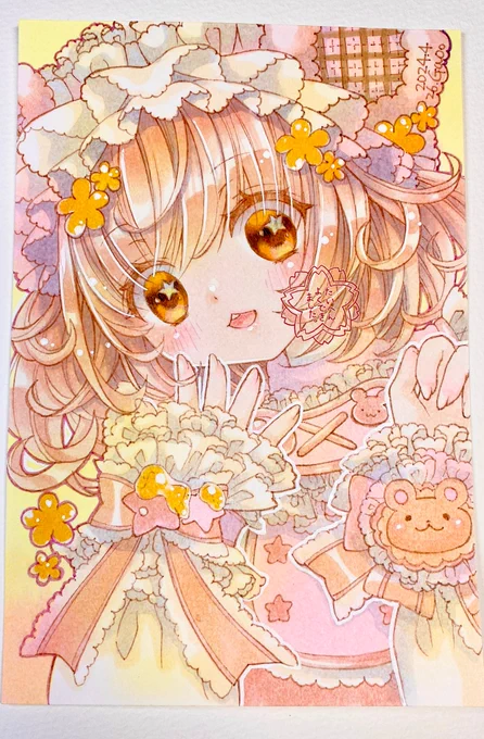 2枚目森のくまちゃんハガキサイズで放置していた子を仕上げました。フリフリもふもふ#illustration #イラスト #アナログ #コピック 