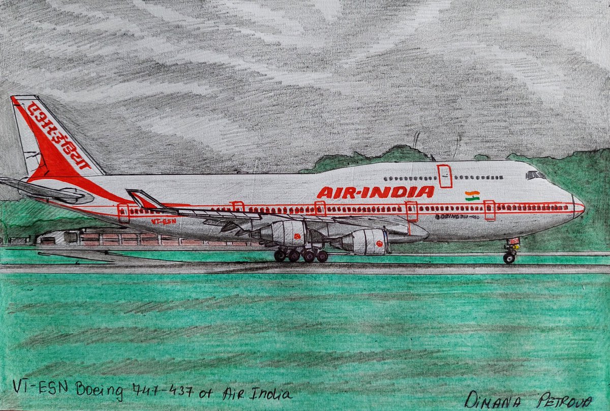 Farewell, Boeing 747-400 of @airindia ✈️🇮🇳😭
Drawn in 2023. ✍️
#AirIndia #Boeing747 #planes #artist #jumbojet #FlyAI #B747 #retrolivery #retroplane #airline