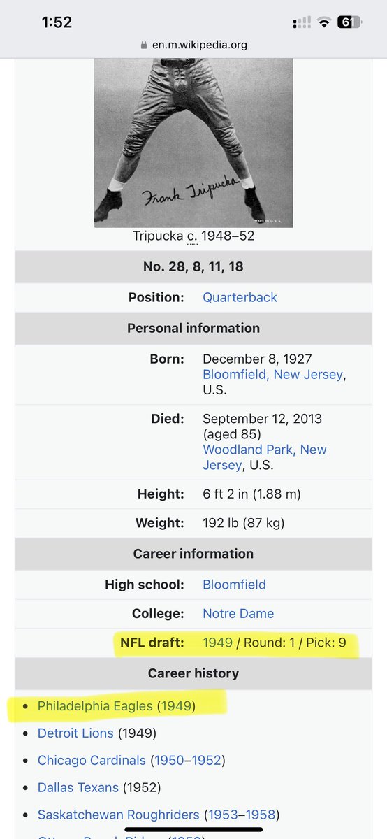 MerrittCarr's tweet photo. @Darth_Pio Frank Tripucka. 
Way ahead of Jaworski, Cunningham &amp; McNabb https://t.co/AAzpMHcpgu