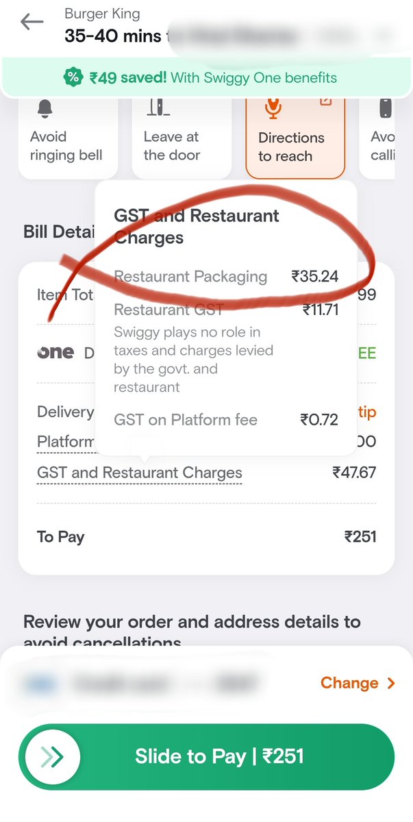 SharmaVinal's tweet photo. Ordering a Hot 'N' Saucy Burger from @BurgerKing using @Swiggy @SwiggyCares, look at the Restaurant Packaging charges, ₹35.24 for a paper bag! 

Seriously?🤷 #Swiggy #BurgerKing https://t.co/nScb9I4m6n