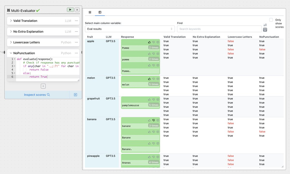 The Multi-Eval node is now in ChainForge!🎉 Define multiple criteria and evaluators on one node, including mix of code- or LLM-based evals. Table View is also improved.📈 Checkout v0.3.1.5 on PyPI, or on chainforge.ai/play. Release notes follow.