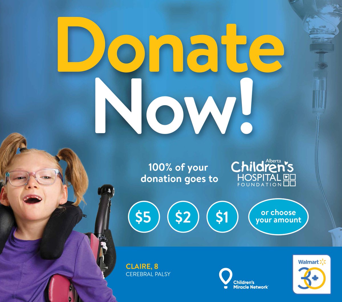 From now until June 2, Walmart is collecting donations that will support pediatric hospitals across Canada. When you make a donation at Walmart locations in southern Alberta, you will be helping kids like Claire, our 2024 Champion! @cmncanada