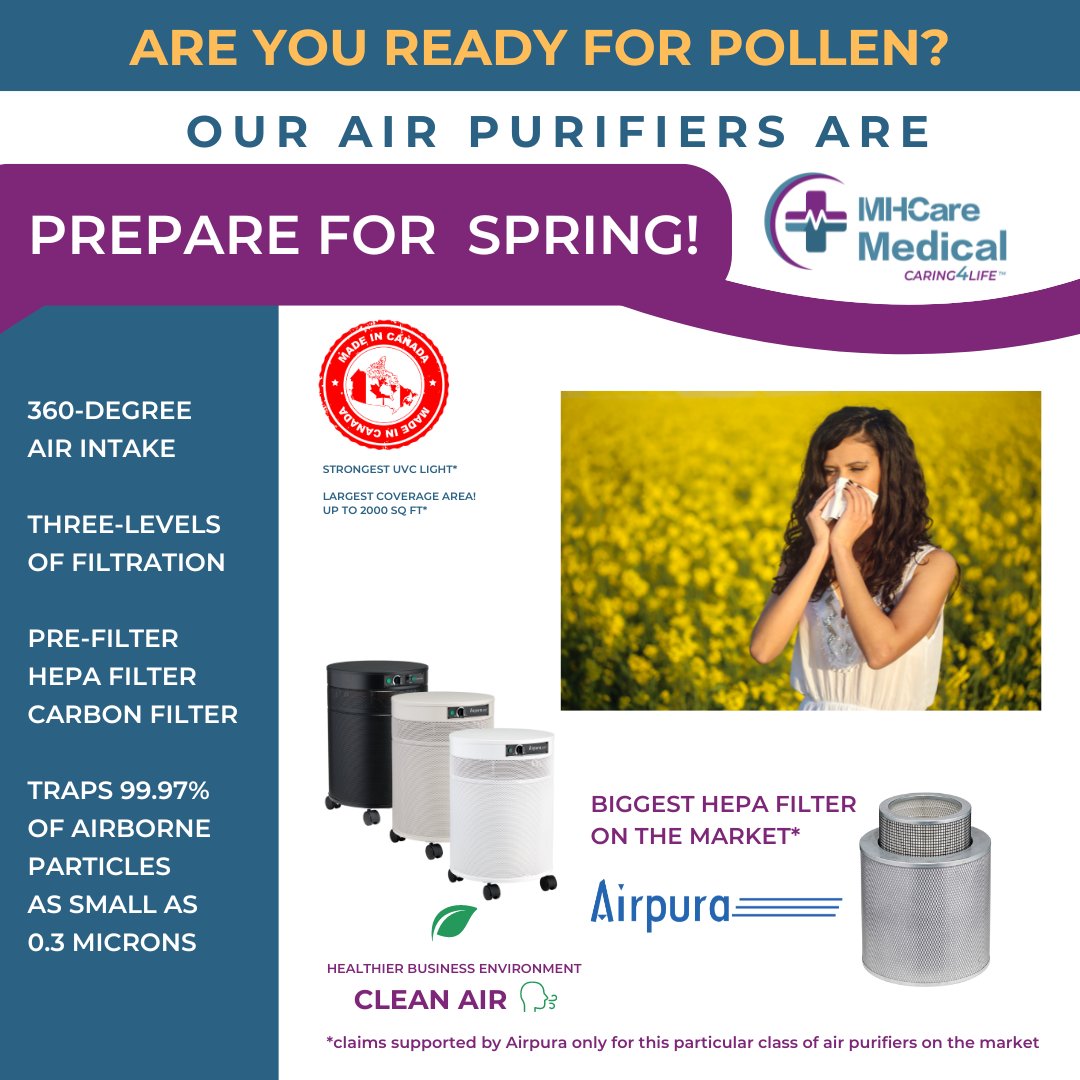 Are your ready for Spring and the pollen season? Learn more: mhcaremedical.com/post/reduce-th…
.
#airpurifier #airfilter #cleanair #airpura #caringforcommunities #mhcaremedical #yeg #edmonton #medical #dental #clinics #schools #carehomes #masks