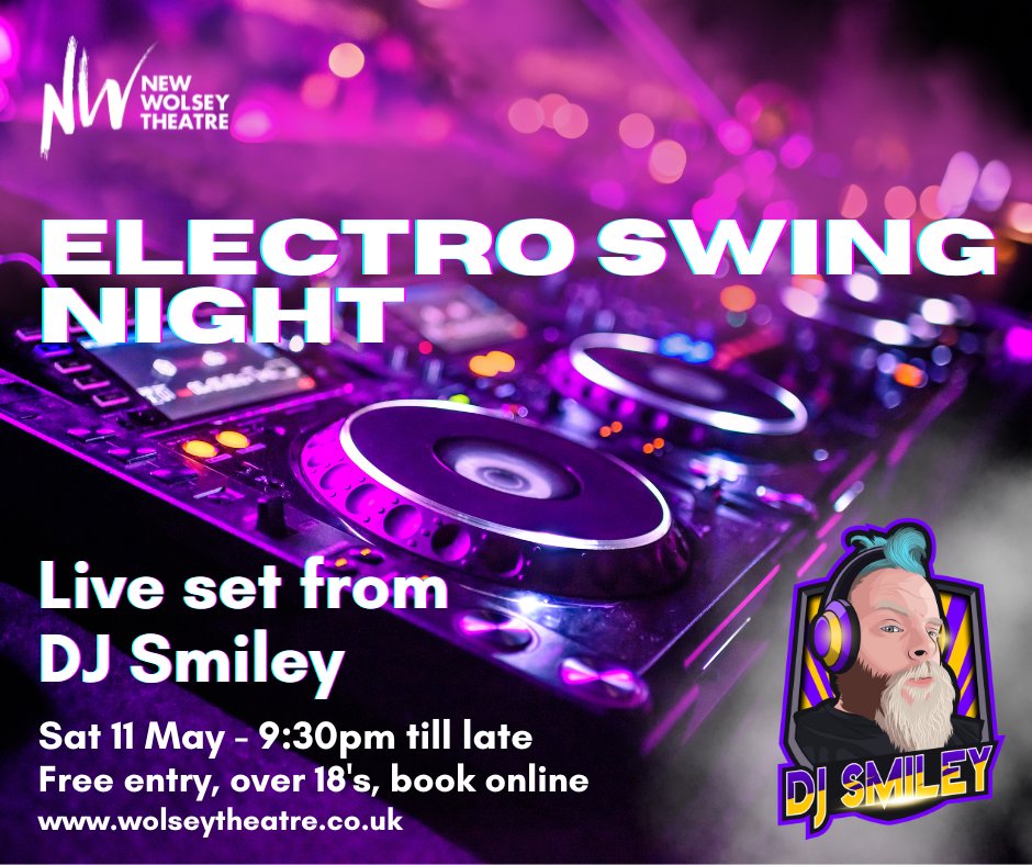 DJ Smiley is back at the New Wolsey Theatre for a night of electrifying electro dance tracks! Join us on Sat 11 May after the performance from The Jive Aces! Entry is free, Over 18s only. 🎟️ Book your tickets here: tinyurl.com/2jjyun8w