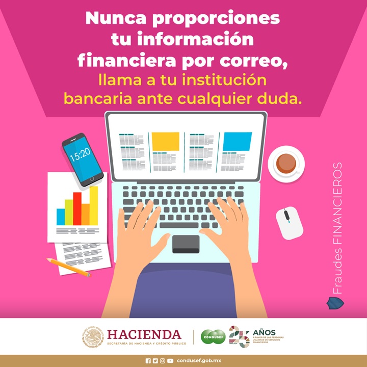 ¡Cuida tu seguridad financiera! Nunca compartas tus datos por correo. Ante cualquier pregunta, ¡llama a tu institución financiera! #FraudesFinancieros 👇 phpapps.condusef.gob.mx/fraudes_financ…