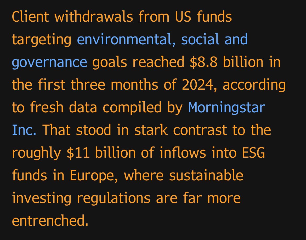 Yhdysvalloissa vastuullisuus vastatuulessa osakesijoituksissa(kin). Tähän asti suurimmat outflowt ESG-rahastoista viime kvartaalilla. Euroopassa inflowt jatkuvat. ☘️ #sijoittaminen #osakkeet