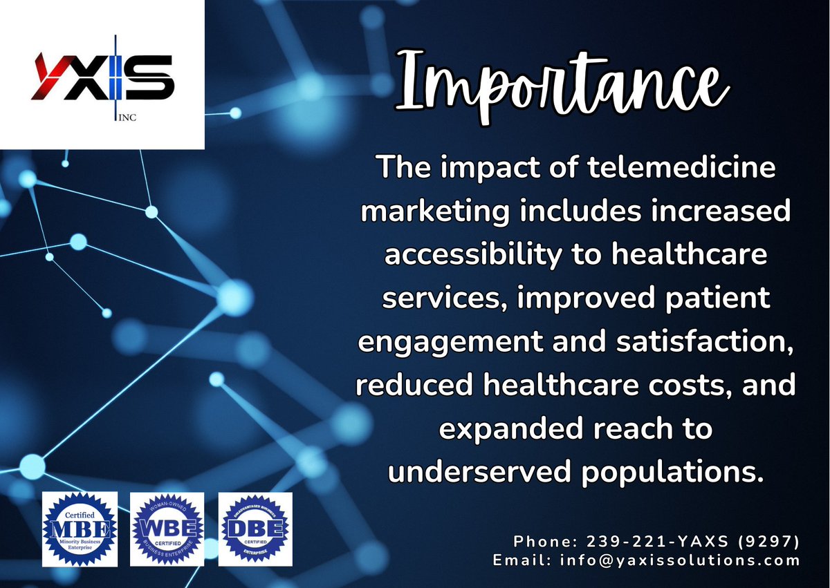 🌐 Impact of Telemedicine Marketing

Telemedicine marketing is transforming healthcare accessibility and delivery. With Y Axis Solutions, experience these benefits:

#TelemedicineMarketing #DigitalHealthcare #YAxisSolutions #HealthcareRevolution #Telehealth #HealthcareMarketing