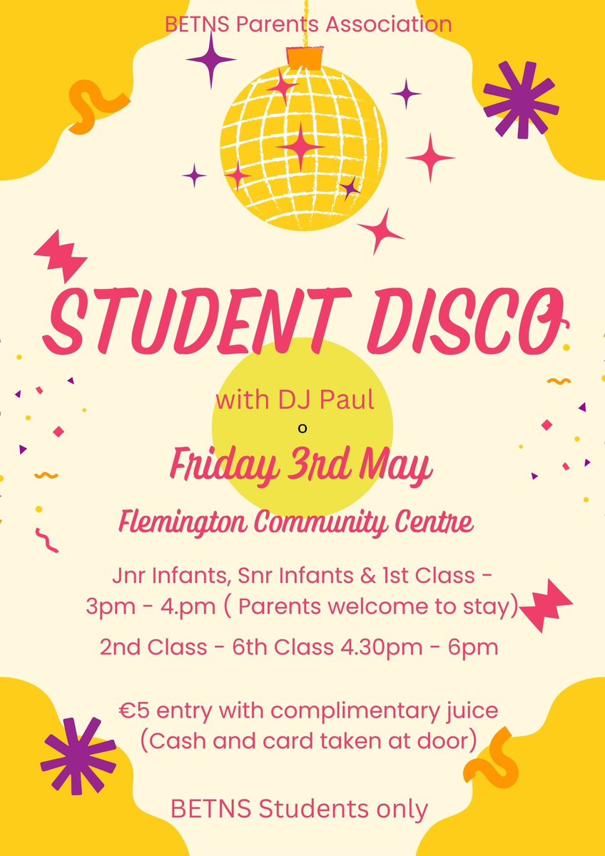 We are delighted to announce we will have a school disco on Friday 3rd May, information was sent home today on the school newsletter. We really hope everyone can make it, it will be a fun packed evening. We can’t wait to see you all there. 🪩🕺🏼💃🏻🪩