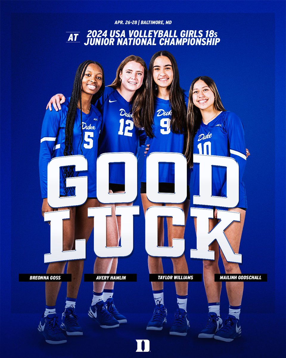 One last tournament before these four will be wearing Duke blue! 🔵😈 RT to wish them good luck at @usavolleyball Junior Nationals! #GoDuke
