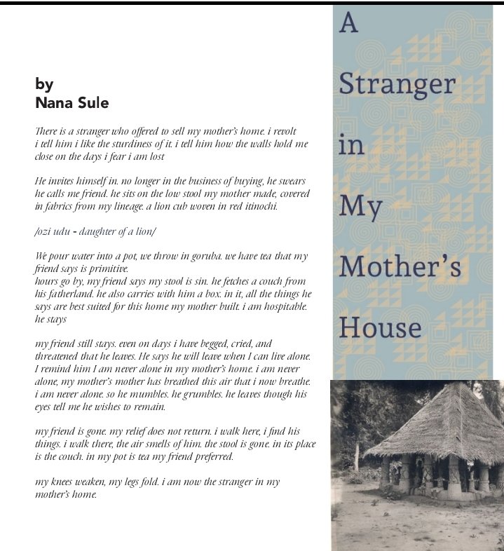 Minutes ago, I listened to a rendition of my poem, 'A stranger in my mother's house' at @LiberationAA 's read-along and got teary-eyed. Very grateful that it found home in the #RevolutionaryHope anthology. Download the anthology here: liberationallianceafrica.com/the-makings-of…