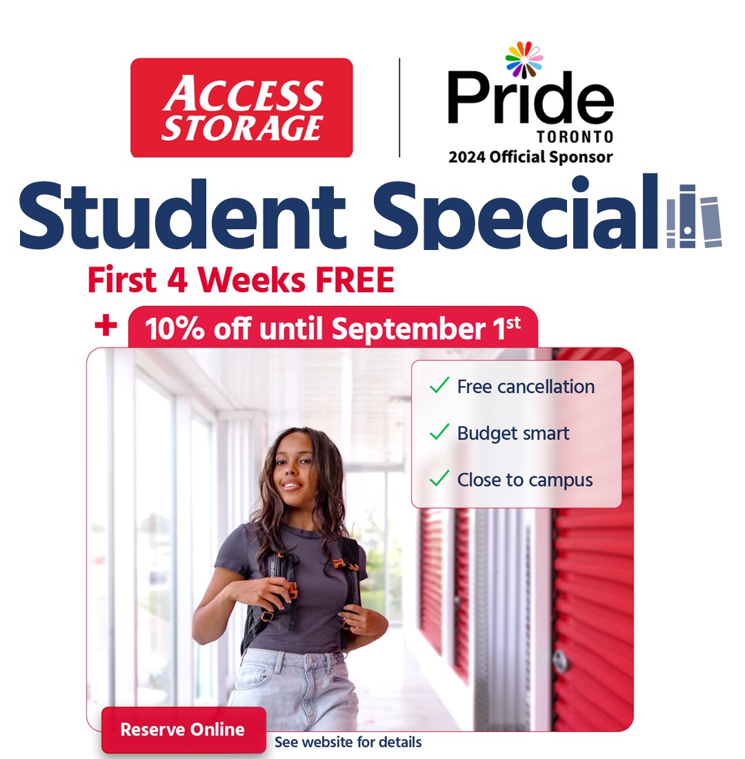 Calling All Students! ✅ All students can enjoy 4 weeks FREE and SAVE an additional 10% OFF ✅ ☎️ Call your local Access Storage today to claim this amazing deal ☎️ Some restrictions apply. See website for details. accessstorage.ca