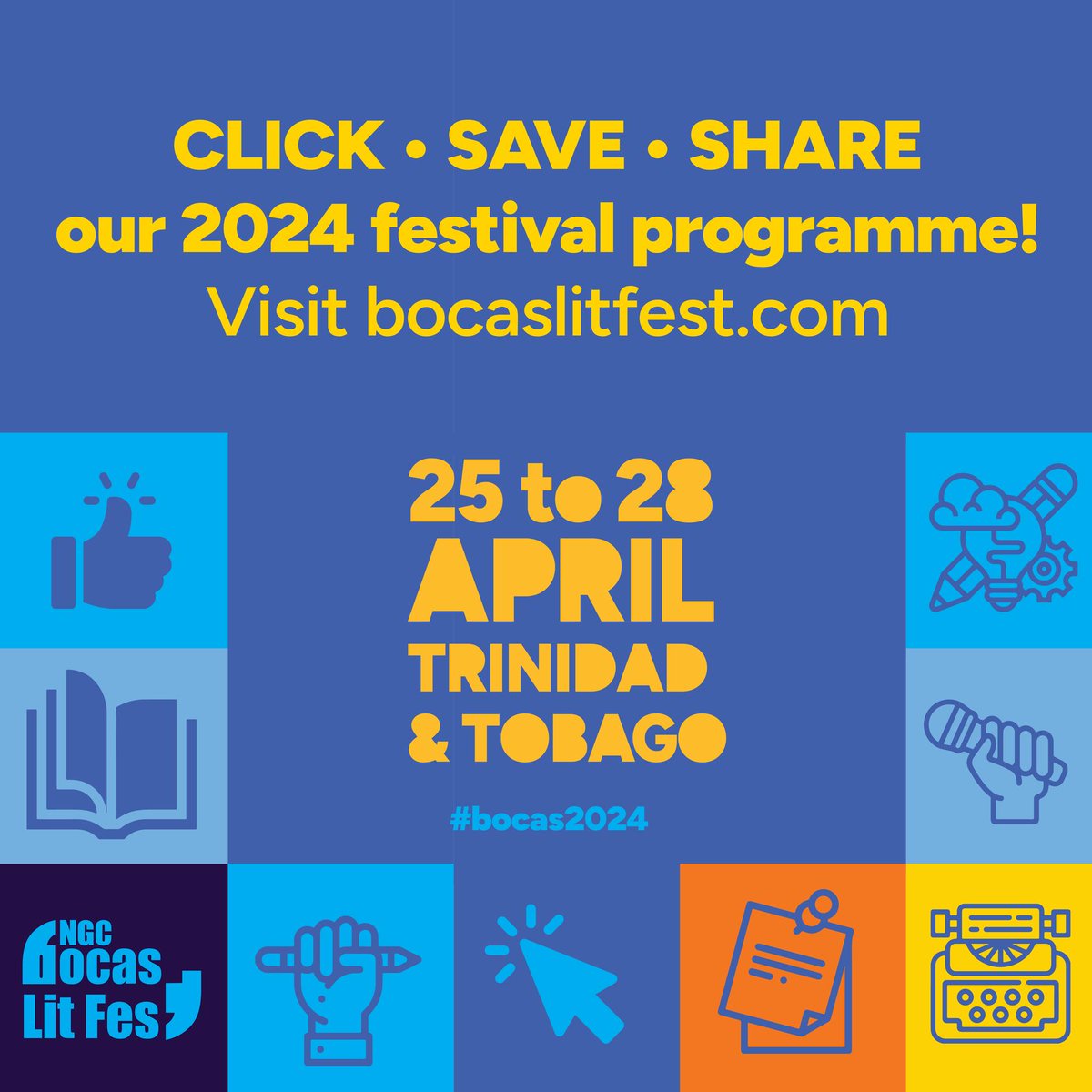 📚 Exciting news! The 14th annual NGC #BocasLitFest is back, celebrating Caribbean stories and voices from 25 - 28 April. Join in-person or online for readings, discussions, performances, and more with over 150 talented creatives. Full programme: bocaslitfest.com/festival/progr…