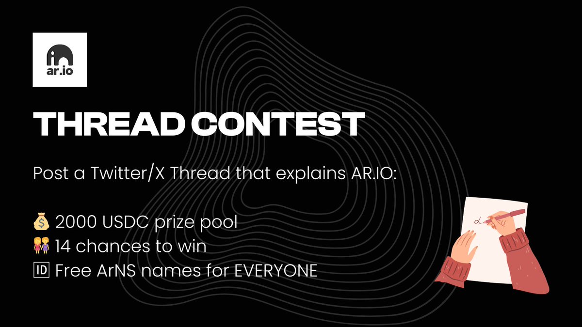 Are you ready to help unlock the Permaweb, anon?... ✨ @ar_io_network Thread Competition ✨ 💰 $2,000 USDC Bounties 👭 14 Chances to win 🆔 Free ArNS names for EVERYONE! Details ⬇️