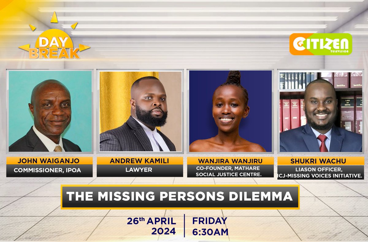 Join our communications officer @shukri_wachu Friday morning on @citizentvkenya 's #DayBreak as he unpacks the recently launched @MissingVoicesKE 2023 annual report on the state of policing in Kenya under the theme, “End Police Brutality” #EndPoliceImpunity
