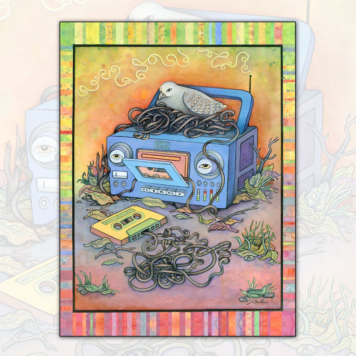 poxodd's tweet image. I used this painting (but in black and white) for the front cover of my soon to be released new zine Bird Dreams #3 - Noise.  poxodd.com/4-22-24-update/