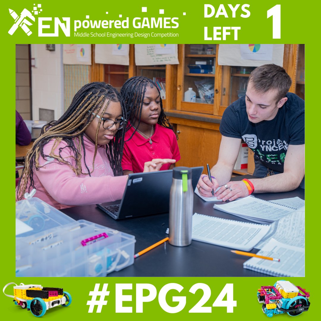 Only 1 day until the 7th Annual ENpowered Games at Wintrust Arena! Tomorrow, April 26th, 400 students will shine as they compete for the grand prize. Get ready for an unforgettable showcase of talent and innovation!

#EPG24 #ENpoweredGames #ProjectSYNCERE #STEM #Engineering