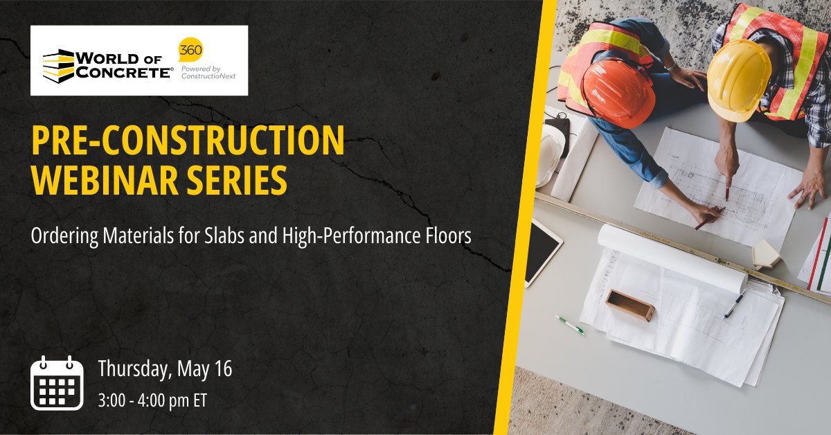 Join us on May 16th for #WOC360's Pre-Construction Webinar Series - Learn more on material options that can help make the placement more efficient and productive, while ensuring a durable surface! Register now! ow.ly/E09J50RmzUM