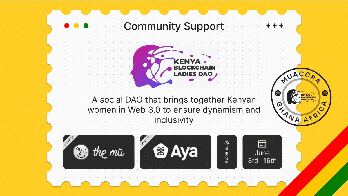🌟 Thrilled to partner with @DaoLadies, a social DAO uniting Kenyan women in Web 3.0 for more dynamism and inclusivity. One goal of #muAccra is high gender inclusivity 👩🏻‍💻. And we need YOU to join and invite more incredible women! Let's make it happen: tally.so/r/w7WoG9