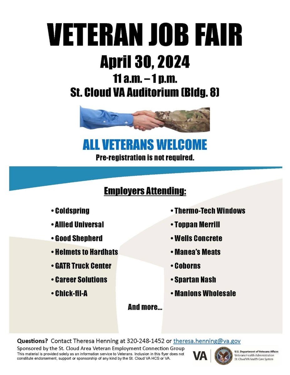 St. Cloud Veterans looking for employment opportunities, this event on April 30th, 2024 is for you! #EndVeteranHomelessness