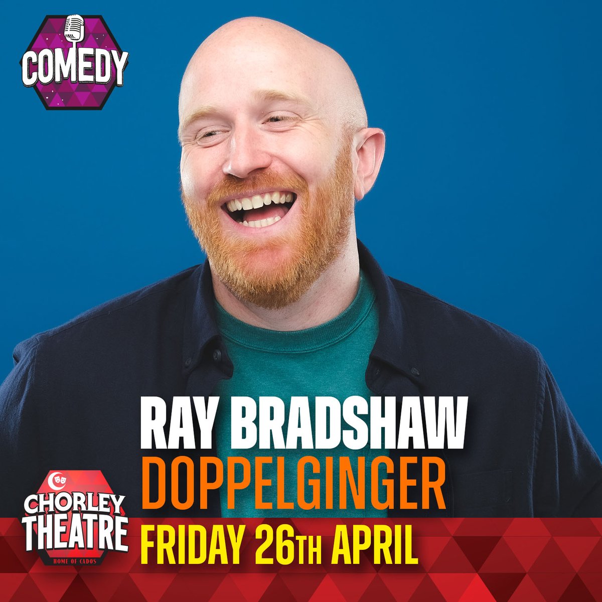 Ray Bradshaw is on a quest to find the person who looks most like him. His show “Doppelginger” is a funny heartwarming comedy show about a silly search for a man with an orange beard who’s follicly challenged. Tomorrow night! ticketsource.co.uk/booking/t-eazr…