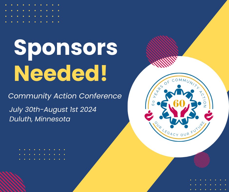 CA Conference SPONSORS NEEDED! Would you like to be part of the 60th Anniversary of Community Action? Join us in Duluth from July 30 to Aug 1 to be part of this historic event. Check out the sponsorship levels here. surveymonkey.com/r/24Sponsor #BeCommunityAction